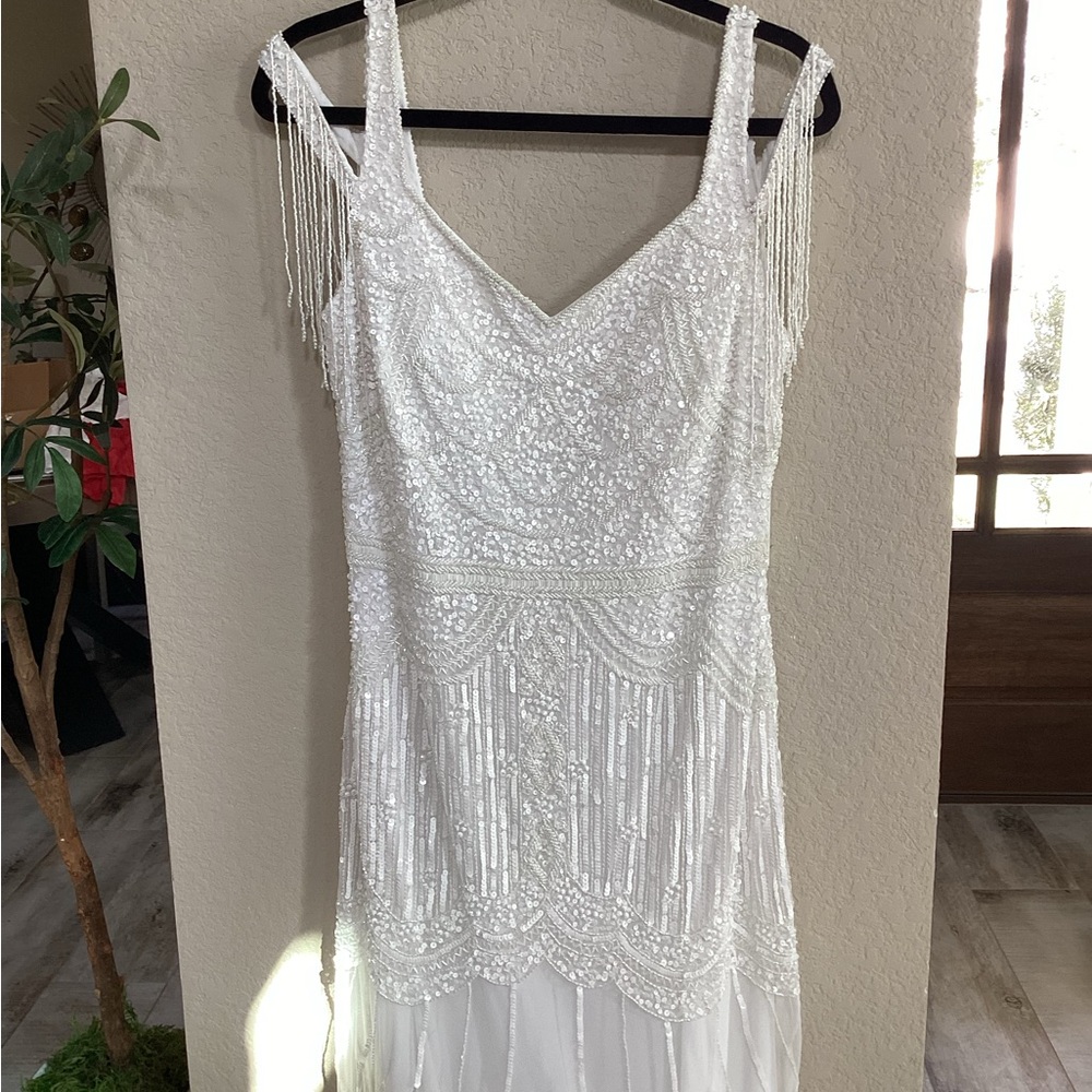 Gatsby Lady White Sequin Maxi/Wedding Dress Sz. 10 Elegant Embellished Details - Picture 6 of 15